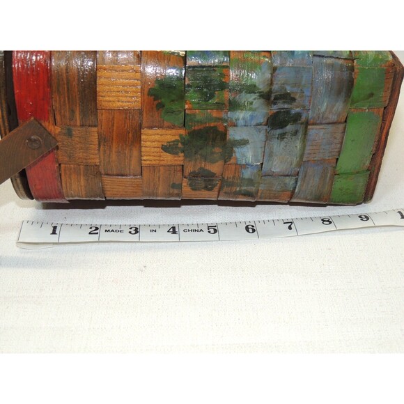 VTG 60s‎ Hand Painted Wooden Picnic Basket Handbag (Bonus 2 VTG Stamps) - Picture 12 of 16